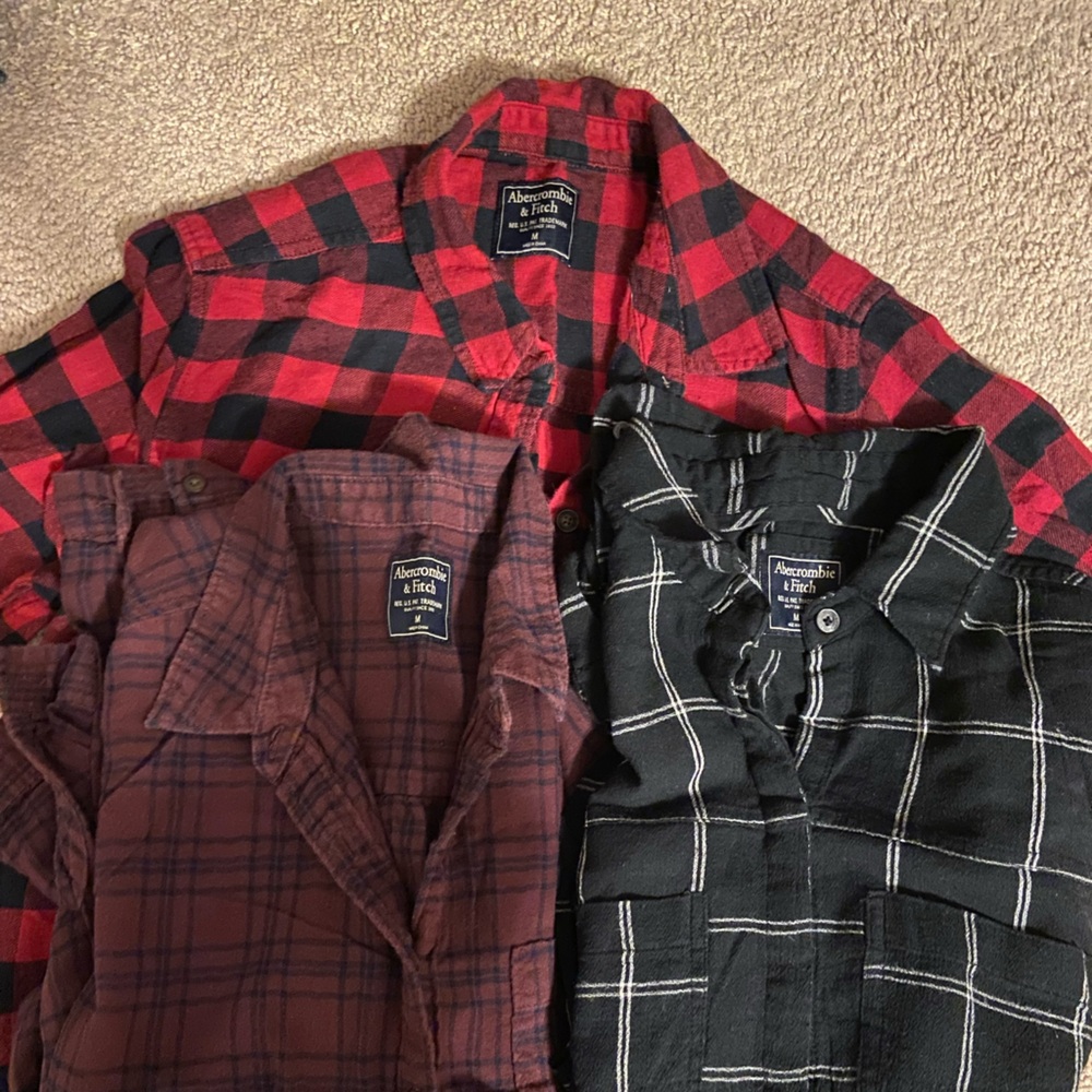 Abercrombie & Fitch Plaid Tops - Red, Purple, Black